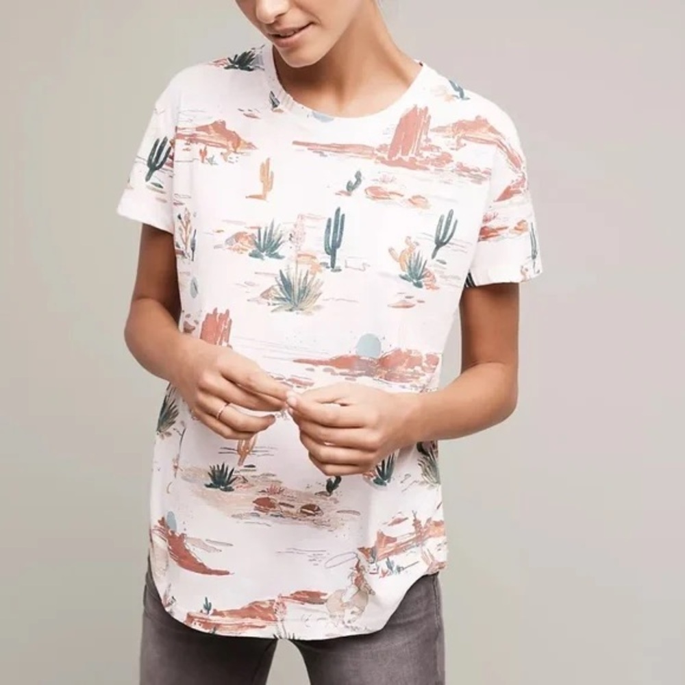 ANTHROPOLOGIE Postmark Western Desert Print Cactus Tee